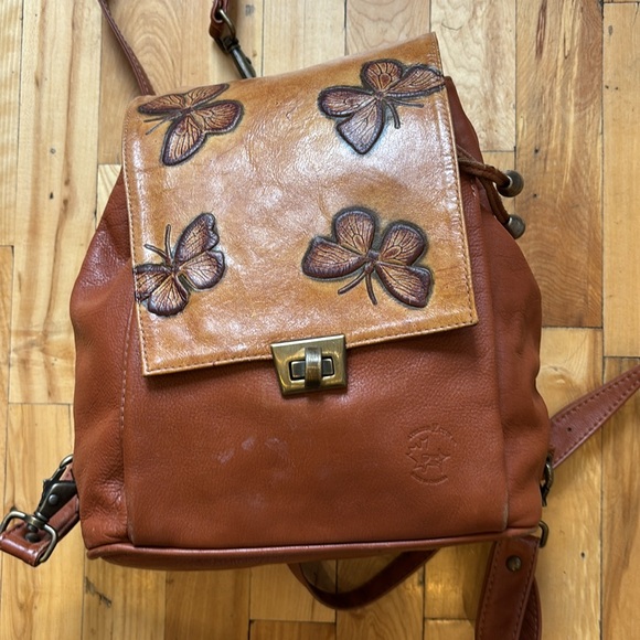 Orange Leather Backpack with Butterfly Design - Picture 8 of 16